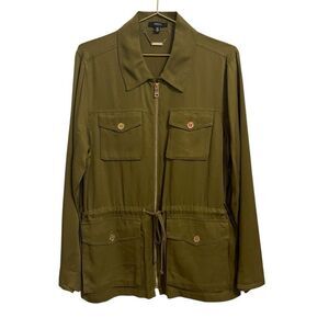 IMNYC Isaac Mizrahi Olive Green Drawstring Utility Full Zip Jacket Size Large